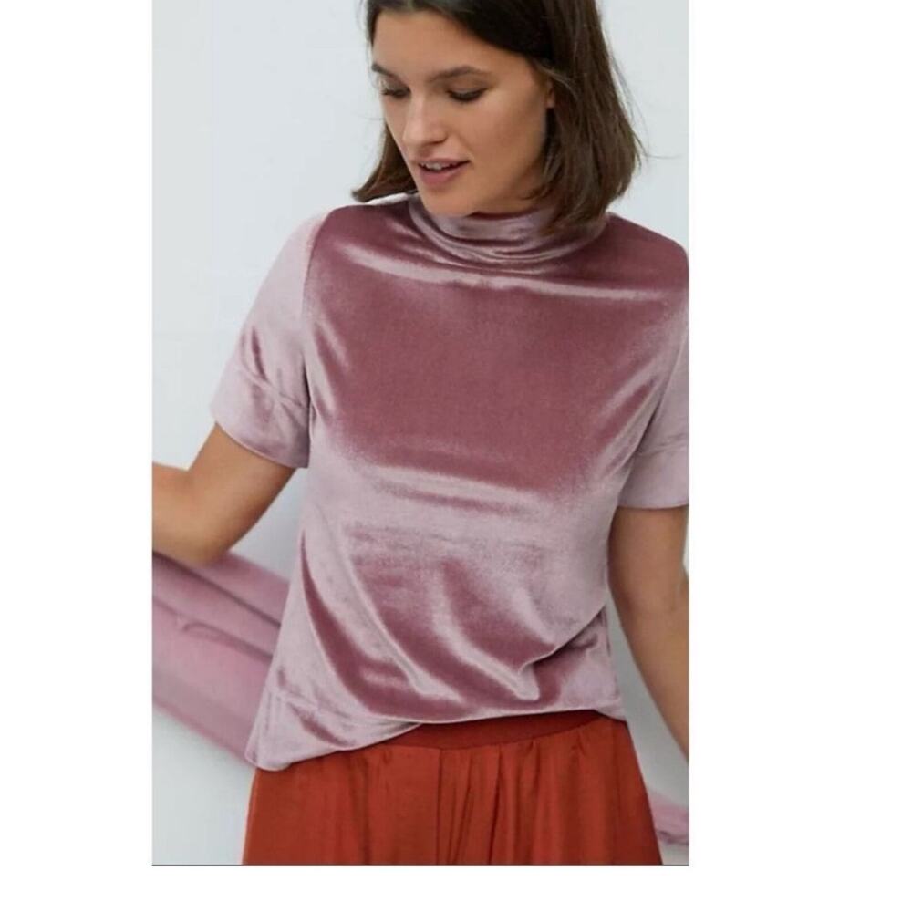 Anthropologie Krisha Women's Velvet Mock Neck Top Dusty Pink Size XSP